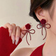 巷南999銀針紅色花朵蝴蝶結耳釘女2026過(guò)新年耳環(huán)本命年馬小眾ins耳飾 999銀針紅色花朵蝴蝶結耳釘（一對）