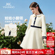 英氏（YEEHOO）女童連衣裙兒童裙子中大童裝娃娃領(lǐng)長(cháng)裙學(xué)院風(fēng)淑女秋裝 米白 140