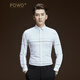 POWO小領(lǐng)免燙襯衫男士長(cháng)袖修身休閑帥氣黑色襯衣青年韓版秋季 白色 41 碼（適合135-150斤）