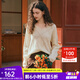 Olrain歐芮兒杏白色V領(lǐng)毛衣女春裝新款菱格鏤空馬海毛套頭衫 杏白色 M