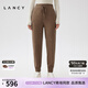 朗姿/LANCY冬季新款牦牛絨休閑小腳褲子女高端綿羊毛針織褲曠野美拉德 駝色 M