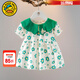 G.duck小黃鴨童裝女童連衣裙夏季洋氣兒童短袖小裙子女寶寶夏天碎花裙 綠色 90 (建議80cm 2-3歲左右)cm