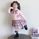 丹鳥(niǎo)王女童套裝春秋款洋氣兒童庫洛米童裝外套小女孩公主裙女寶寶JK裙子 粉色美樂(lè )蒂格子裙子三件套 （外套+襯衫+半身裙） 90 碼