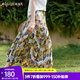 Olrain歐芮兒印花壓褶法式度假半身裙女夏季2025新款油畫(huà)風(fēng)A字裙 花色 S