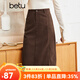 betu百圖女裝2022秋冬新款半身裙燈芯絨半身裙秋冬女高腰顯瘦百搭開(kāi)叉a字裙半身裙女2210T55 咖啡色 M