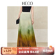 HECO【畫(huà)染羅裙】新中式國風(fēng)夏季新款暈染雪紡垂感顯瘦半身長(cháng)裙女 淺綠色 M