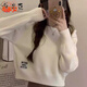 乖米豆秋冬季短款小個(gè)子內搭毛衣女加厚寬松時(shí)尚新款百搭針織打底衫上衣 白色 M 【90--100斤】