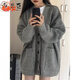 乖米豆灰色中長(cháng)款毛衣外套女秋冬外搭日系慵懶復古奶系穿搭軟糯針織開(kāi)衫 灰色版 M