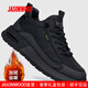 JASONWOOD秋冬新款加絨運動(dòng)男士免系帶緩震防滑跑步旅游鞋透氣舒適冬季鞋 黑色 （加絨） 43 (265mm)