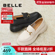 百麗（Belle）牛皮厚底舒適樂(lè )福鞋女日常上班休閑鞋B5U1DCA4 黑色 37 (235mm)