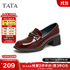 他她（TATA）英倫粗跟樂(lè )福鞋女一腳蹬淺口單鞋小皮鞋秋新WCNA5CA4 酒紅 38
