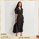 Fabrique法式桑蠶絲碎花系帶茶歇連衣裙2025夏季新品 夜鶯黑 S /P