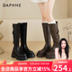 達芙妮厚底長(cháng)筒靴女2025秋冬新款小個(gè)子百搭長(cháng)靴不過(guò)膝高筒騎士靴 卡其色【6cm厚底】 37