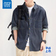 真維斯（Jeanswest）襯衫男長(cháng)袖美式寬松牛仔襯衣高級感男士潮流時(shí)尚秋冬新款薄外套 深藍色 L
