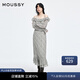 moussy 2025新品甜美清新荷葉邊長(cháng)袖格子連衣裙028IAA33-1001 075花紋米色 S