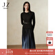 玖姿·安娜蔻優(yōu)雅淑女漸變假兩件羊毛壓褶針織連衣裙女2024冬款 素黑 XL