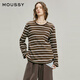 moussy 春季新品美式復古條紋撞色圓領(lǐng)長(cháng)袖T恤028IAA80-1015 065花紋棕色 均碼