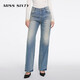 MISS SIXTY【日本牛仔面料】2025春季牛仔褲女復古磨破直筒褲 淺藍 27
