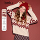 百圖（betu）女裝2025年冬季新款毛衣撞色菱形格費爾島紋顯瘦毛衣女2512T13