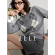 ELLE綿羊毛菱格針織開(kāi)衫女2025冬新款設計感慵懶軟糯休閑寬松毛衣 中灰 S
