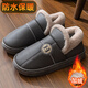 大碼棉拖鞋男冬季室內加大保暖厚底防滑包跟棉鞋皮面防水家居棉拖 青灰 44-45 【適合43-44腳】