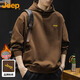 JEEP吉普衛衣男士連帽秋冬季重磅寬松打底衫寬松上衣男裝 咖啡色 XL
