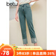 百圖betu女裝夏季新款牛仔褲復古高腰國風(fēng)貼布繡直筒褲女2406T39 牛仔色 S