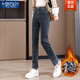 莫代爾煙管褲直筒牛仔褲女裝2025春秋九分高腰彈力長(cháng)褲時(shí)尚百搭顯瘦寬松 九分煙管褲[藍灰色]  加絨 2XL [137-155斤]