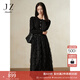 玖姿·安娜蔻優(yōu)雅假兩件肌理羊毛收腰針織連衣裙女裝2024冬款 素黑 M