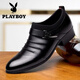 花花公子皮鞋男士休閑商務(wù)正裝鞋子秋冬加絨青年黑色男鞋英倫韓版結婚潮鞋 黑色 38