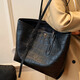 滕閣廂 托特包單肩包高級感大容量通勤通勤鱷魚(yú)紋學(xué)生上課腋下手提包 黑色