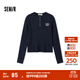 森馬（Semir）毛衣女冬季短款半開(kāi)襟刺繡修身套頭衫女生休閑簡(jiǎn)約風(fēng)顯瘦上衣 深藍80804 XL