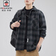 AEMAPE冬季日系復古格子毛呢襯衫男加厚寬松休閑長(cháng)袖襯衣呢料春秋外套潮 藏青色 XL （建議120-140斤）