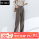 NY-RCE毛呢闊腿褲女秋冬高腰垂感新款褲子休閑加絨加厚寬松拖地長(cháng)褲 淺咖色常規款(適合165以下) 加厚 M