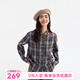 飛鳥(niǎo)和新酒繡花格子襯衫女寬松2024冬季新款短款寬松復古上衣 格子棕褐HMJ04 L