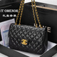 IT OMENOR香奈小香兒cf鏈條包包女包2025新款大容量菱格單肩斜挎女士真皮包 黑色 專(zhuān)柜禮盒套裝+可聯(lián)系客服代寫(xiě)賀卡