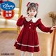 迪士尼寶寶女童連衣裙加絨2024新款秋冬過(guò)年服公主連衣裙寶寶洋氣周歲禮服裙 紅色加絨加厚 90 建議身高80CM