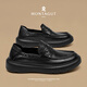 夢(mèng)特嬌樂(lè )福鞋男鞋一腳蹬春季新款真皮英倫商務(wù)休閑皮鞋男軟底輕便正裝鞋 黑色 【標準皮鞋碼】 41 (255mm)