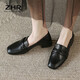 ZHR則則單鞋女新款厚底粗跟牛皮簡(jiǎn)約通勤軟底方跟樂(lè )福鞋女一腳蹬女鞋 黑色 39