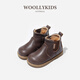 小羊沃利woollykids男女童真皮童鞋中高幫時(shí)尚防滑休閑復古風(fēng)皮靴 加毛咖啡棕 25 碼 內長(cháng)16.0cm適合腳長(cháng)15.1-15.5cm