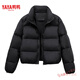 鴨鴨2025冬季新款歐版肯豆風(fēng)羽絨服女短款小個(gè)子白鴨絨加厚外套面包服 黑色 M 100--120斤左右
