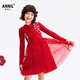 安奈兒（Annil）【拜年服】女童網(wǎng)紗紅色連衣裙26春保暖本命年喜慶新中式公主裙 楓葉紅 110