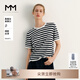 麥檬MM呼吸感空氣衫/輕量垂墜/活力條紋短袖針織衫夏裝5G4931591 深藏青 M