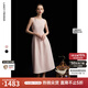朗姿2025夏季新款優(yōu)雅一字領(lǐng)無(wú)袖連衣裙女高端法式修身收腰裙子 淡粉色 M