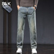 班尼路S&K系列新款秋冬季加絨牛仔褲男士美式潮牌直筒寬松休閑長(cháng)褲子 復古藍【常規】 29 建議90-100斤
