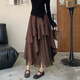 不規則a字半身裙冬新款高級感顯瘦麂皮絨長(cháng)裙拼接高腰大擺傘裙 咖色 爆款 均碼 80-150斤