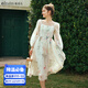 Olrain歐芮兒法式連衣裙女春裝新款浪漫顯瘦印花雪紡裙 花色 S
