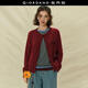 佐丹奴 設計師款針織衫女裝純棉立體勾花寬松圓領(lǐng)針織開(kāi)衫18355821 04莓果醬紅 M