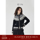 EIN【費爾島針織】EIN言復古提花雜花手作繡花綿羊毛開(kāi)衫秋季新款 石墨黑 S