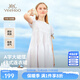 英氏（YEEHOO）女童連衣裙兒童裙子夏季薄款純棉淑女公主裙中大童裝洋氣夏裝新款 泡泡袖-白色 130